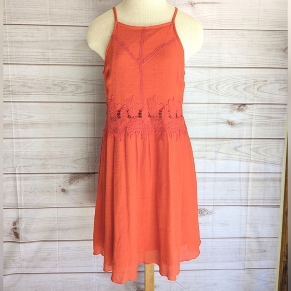 J Gee High Neck Embroidered Lace Cut Out Dress in Orange Size Large - Picture 1 of 11